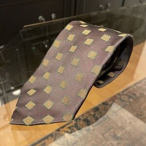 Hugo Boss Brown Silk Tie with Green and Red Square Motif